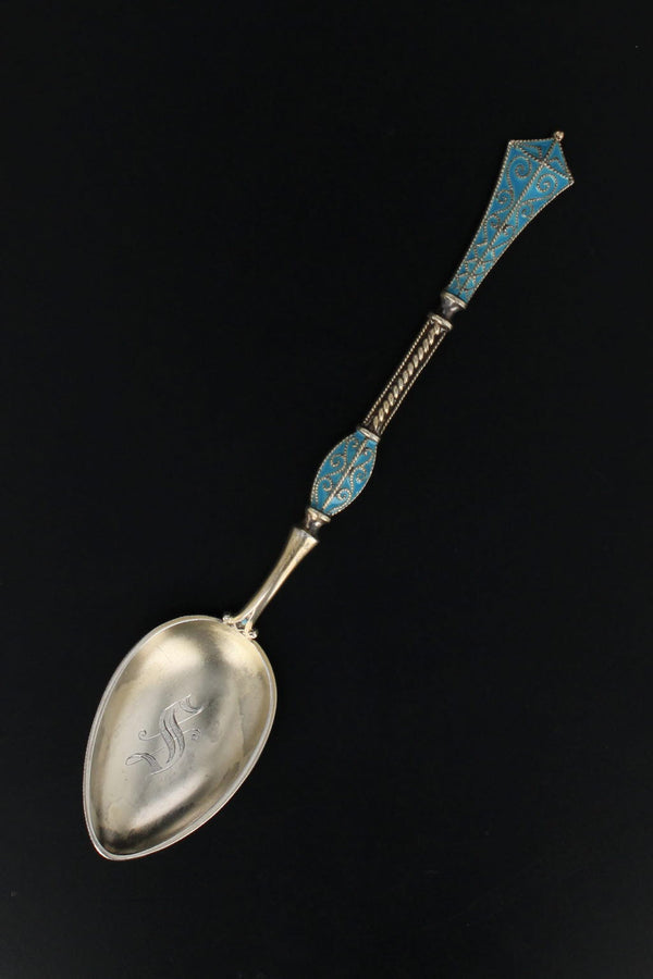 Black David Andersen Norway Dragestil Spoon Demitasse Sterling Silver Enamel Monogram