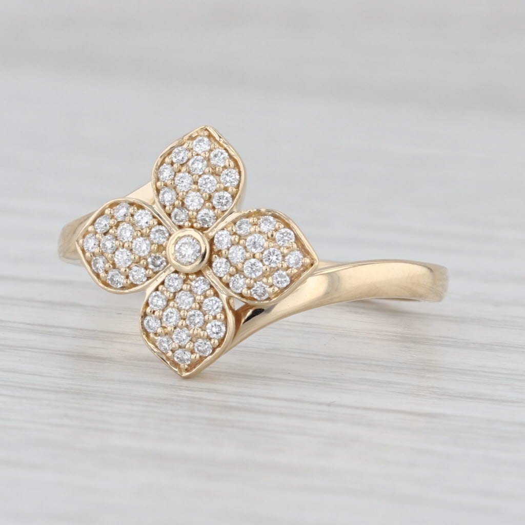 0.24ctw Lab Grown Diamond Flower Bypass Ring 14k Yellow Gold Floral Size 10.5