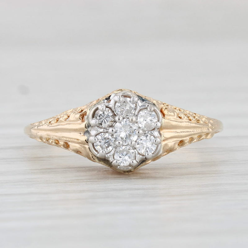 Light Gray 0.25ctw Diamond Cluster Ring 14k Yellow Gold Size 6.25 Engagement Vintage