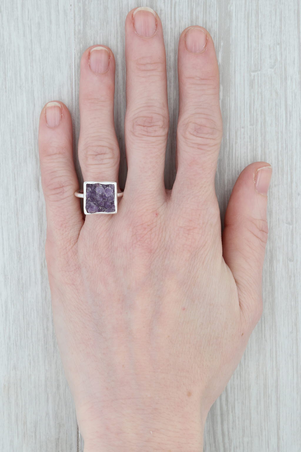 New Nina Wynn Amethyst Druzy Ring Sterling Silver Size 7 Statement