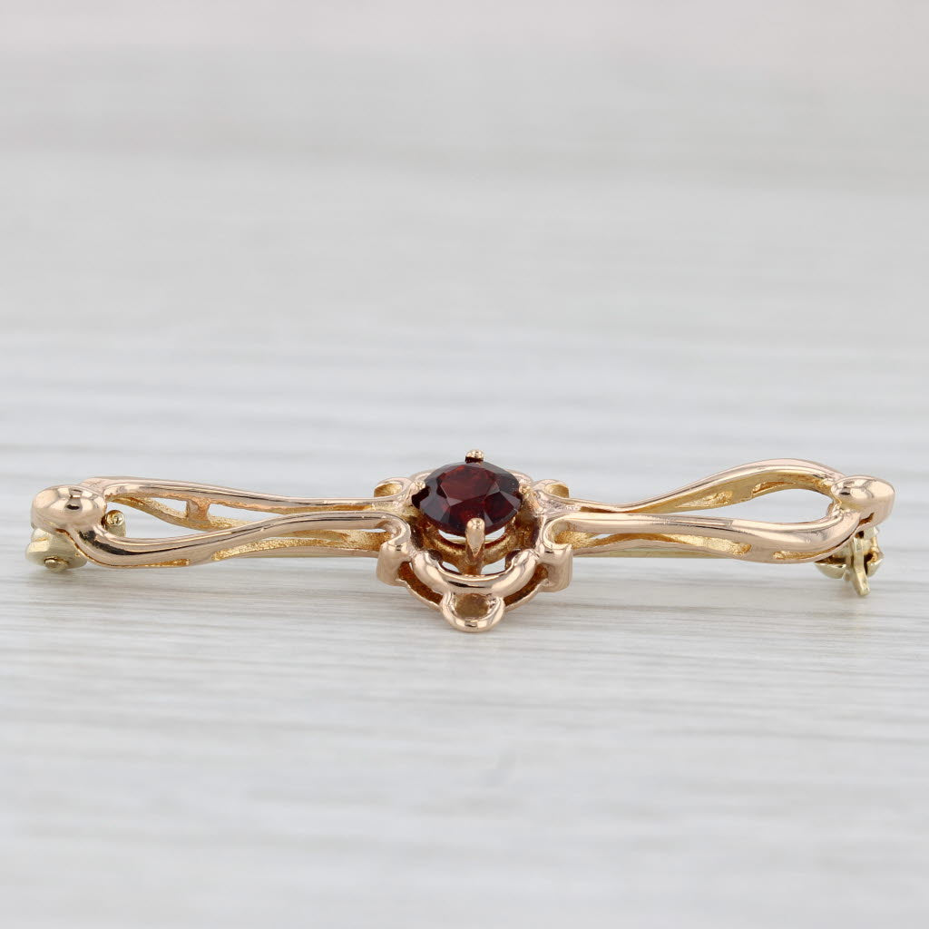 Light Gray 0.62ctw Round Solitaire Garnet Bar Pin 8k Yellow Gold Brooch