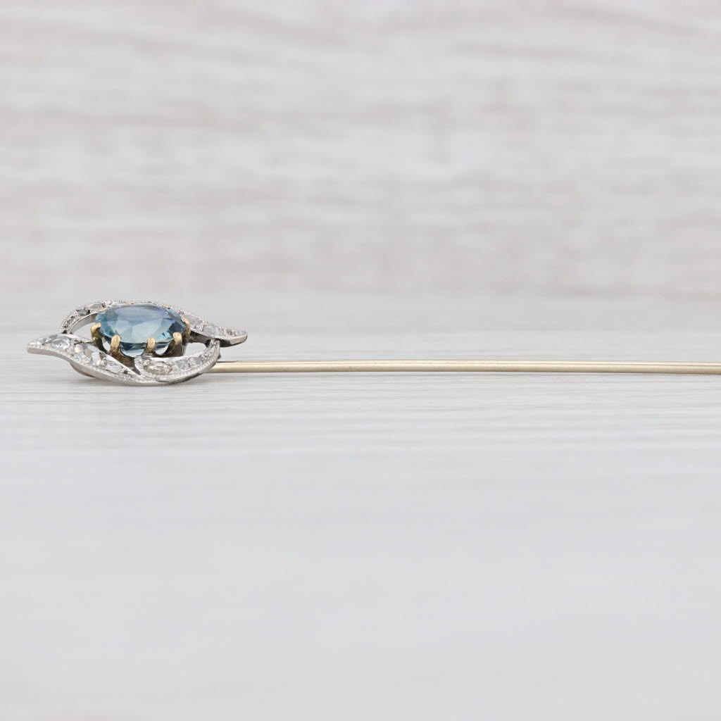 Light Gray Georgian 1.36ctw Blue Sapphire Diamond Stickpin 700 Platinum 10k Gold Antique