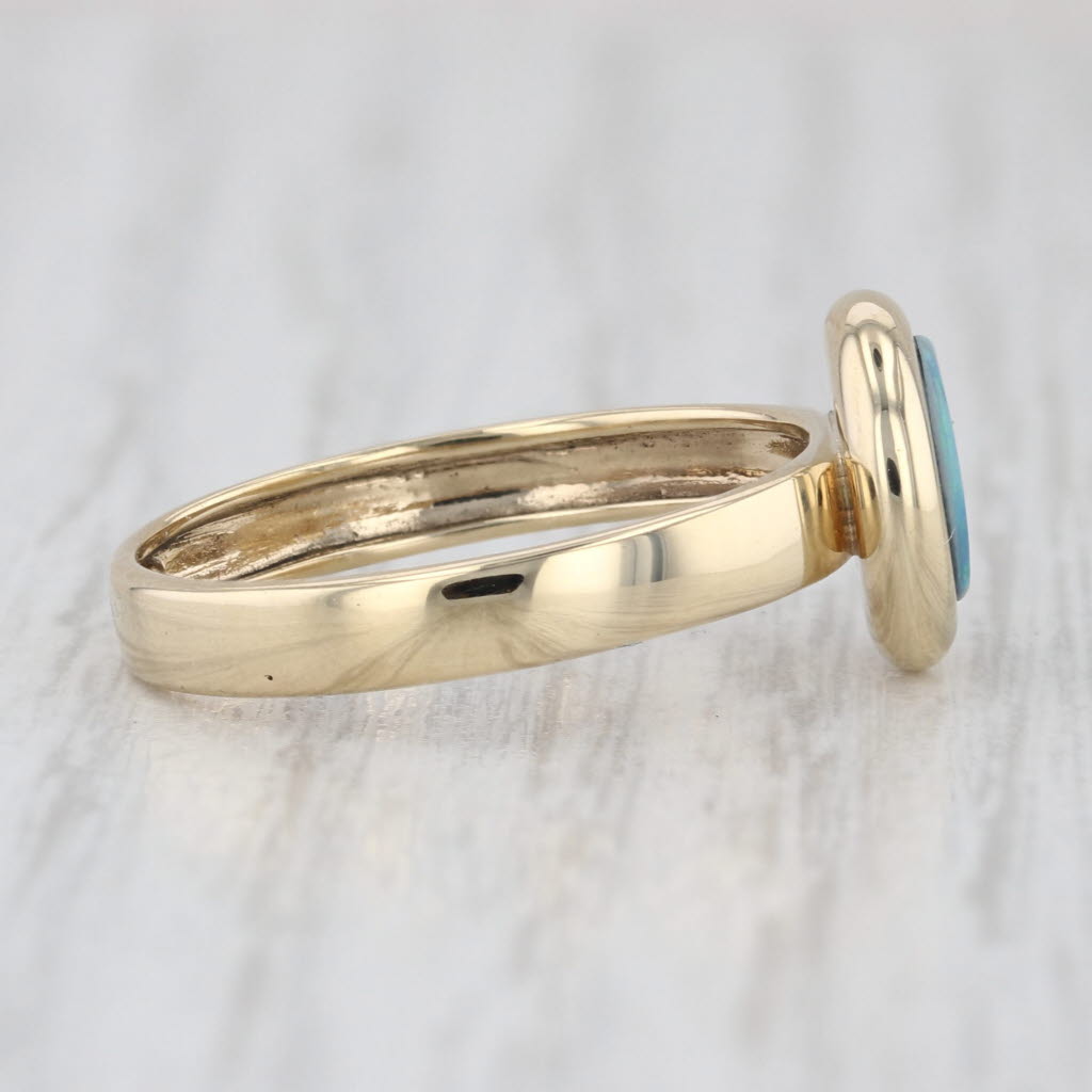 Round Blue Green Assembled Opal Ring 14k Yellow Gold Size 7