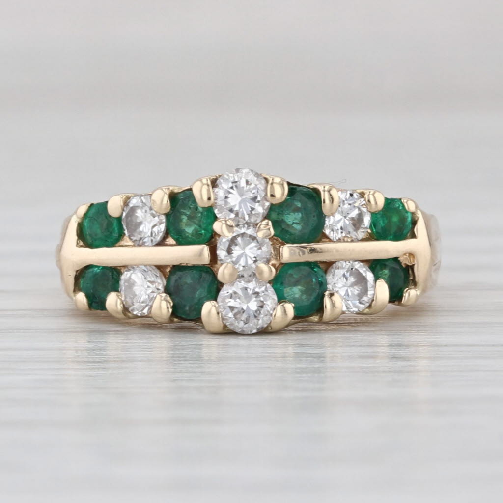 1.02ctw Emerald Diamond Tiered Rooftop Ring 14k Yellow Gold Size 4.25