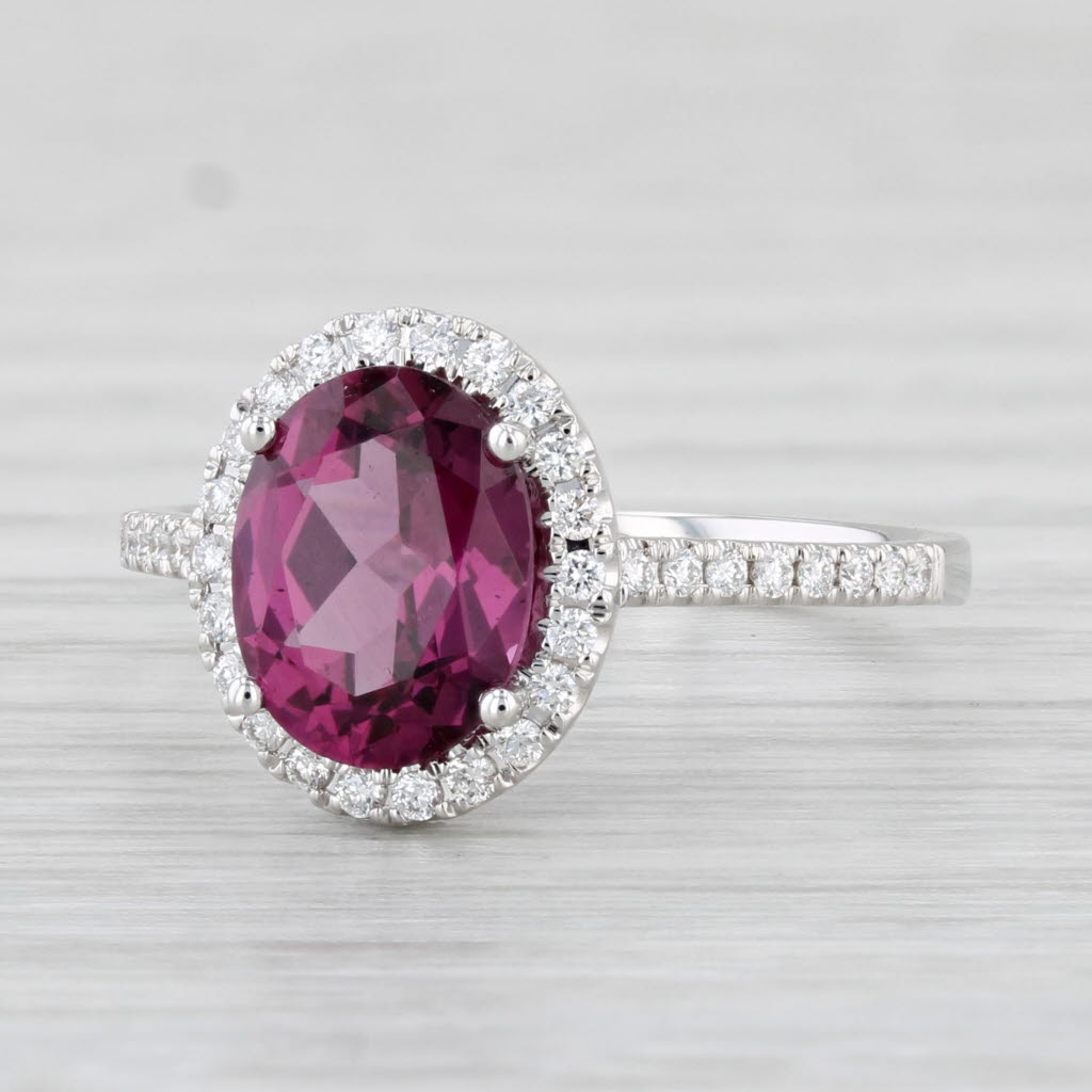 Light Gray New 2.31ctw Oval Rhodolite Garnet Diamond Halo Ring 14k White Gold Engagement