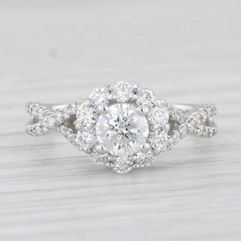 Light Gray 1ctw Round Diamond Halo Engagement Ring 14k White Gold Size 5.5