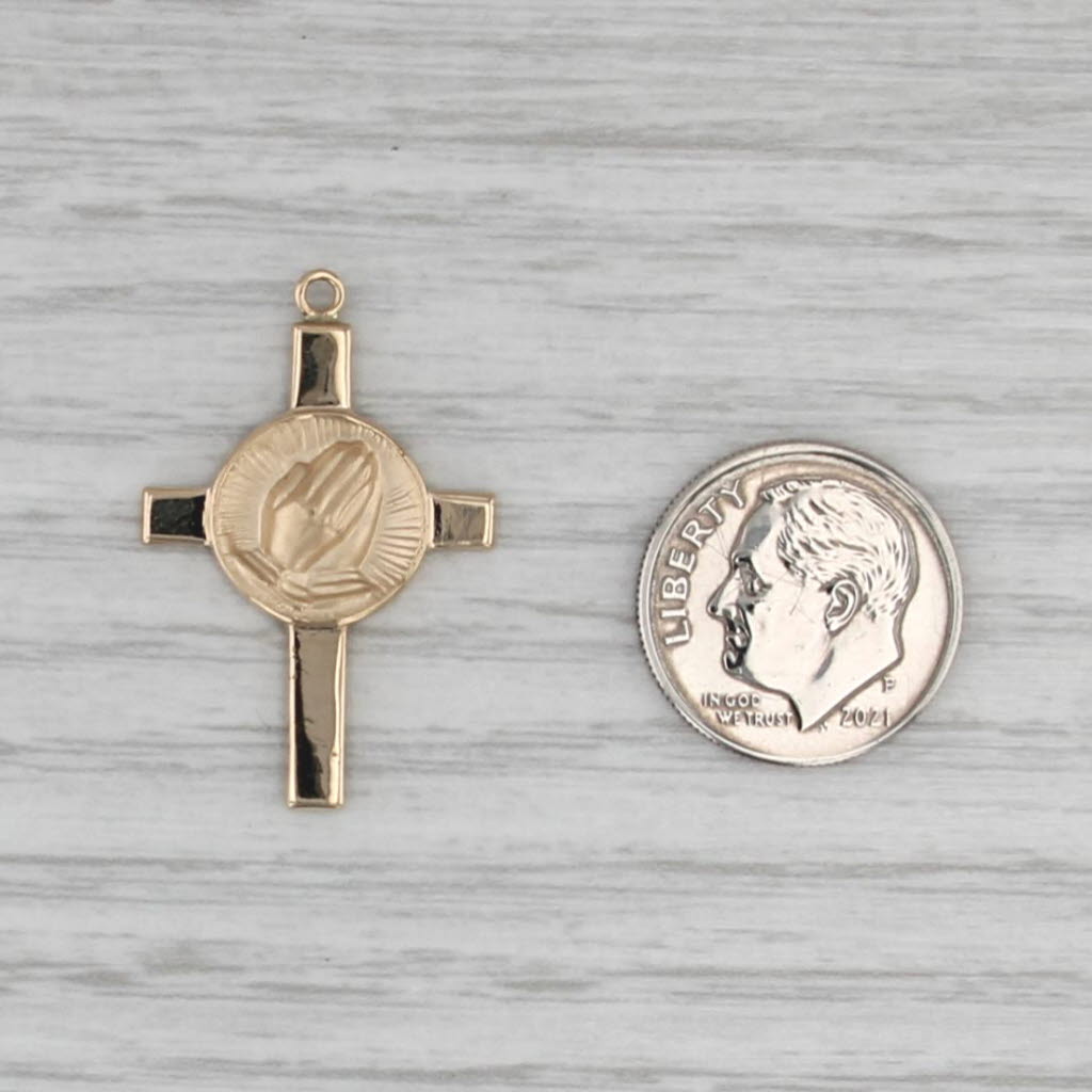 Prayer Hands Cross Pendant 14k Yellow Gold Charm