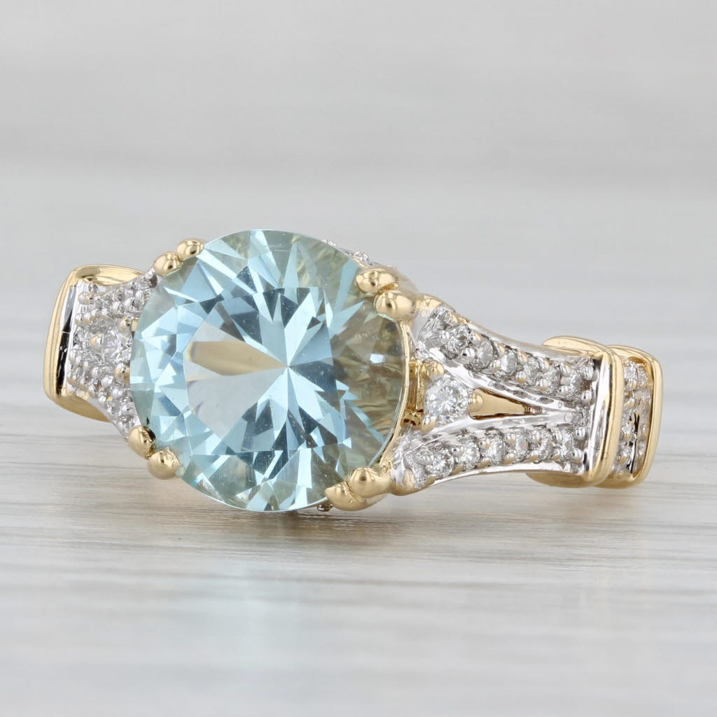 Gray 3.50ctw Aquamarine Diamond Ring 18k Yellow Gold Size 7.25