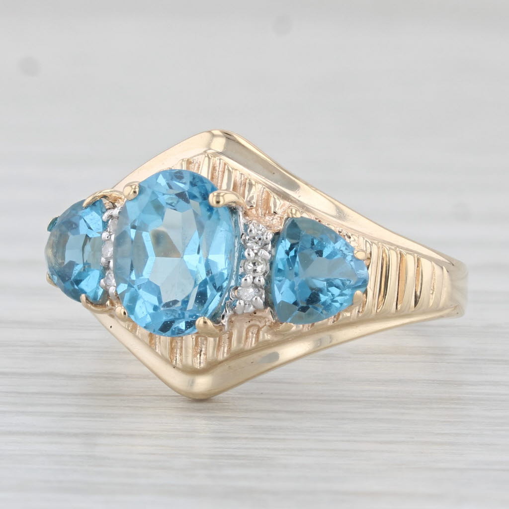 Light Gray 2.95ctw Blue Topaz Diamond Ring 10k Yellow Gold Size 7.75