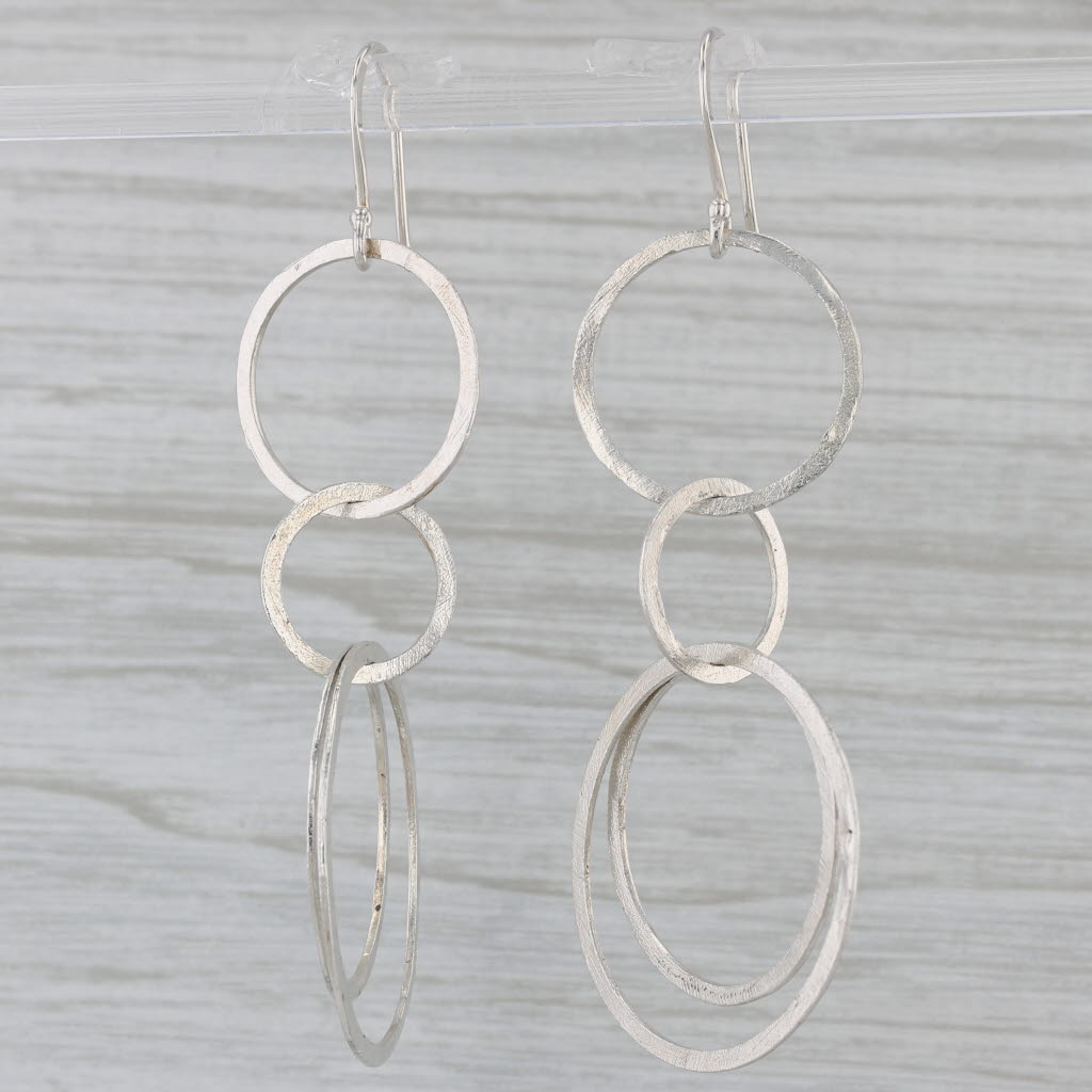 Gray Interlocking Circles Dangle Earrings Sterling Silver Hook Posts Statement