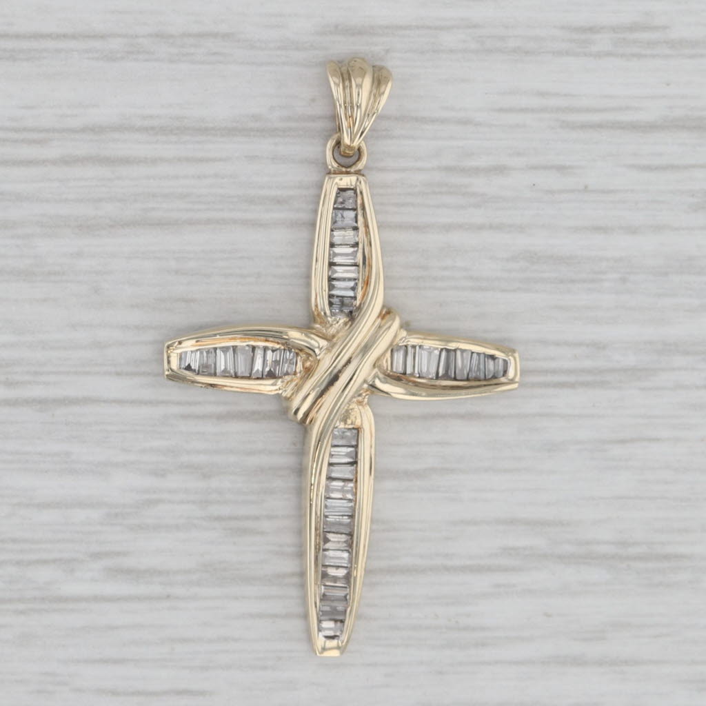 Gray 0.54ctw Baguette Diamond Cross Pendant 10k Yellow Gold Religious Jewelry