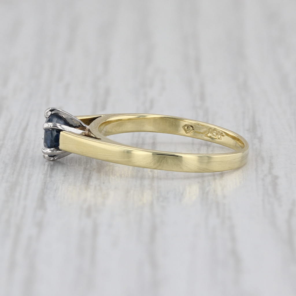 0.50ct Blue Sapphire Solitaire Ring 18k Yellow Gold Platinum Sz 5 Cathedral Band