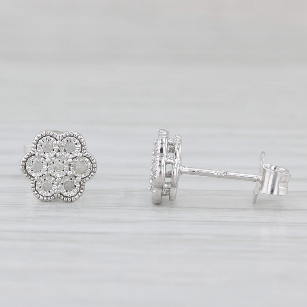 Light Gray Effy Diamond Flower Bouquet Stud Earrings Sterling Silver