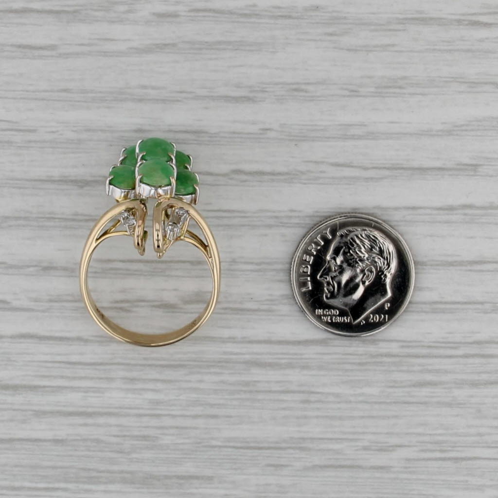 Green Jadeite Jade Diamond Cluster Ring 14k Yellow Gold Size 7.5