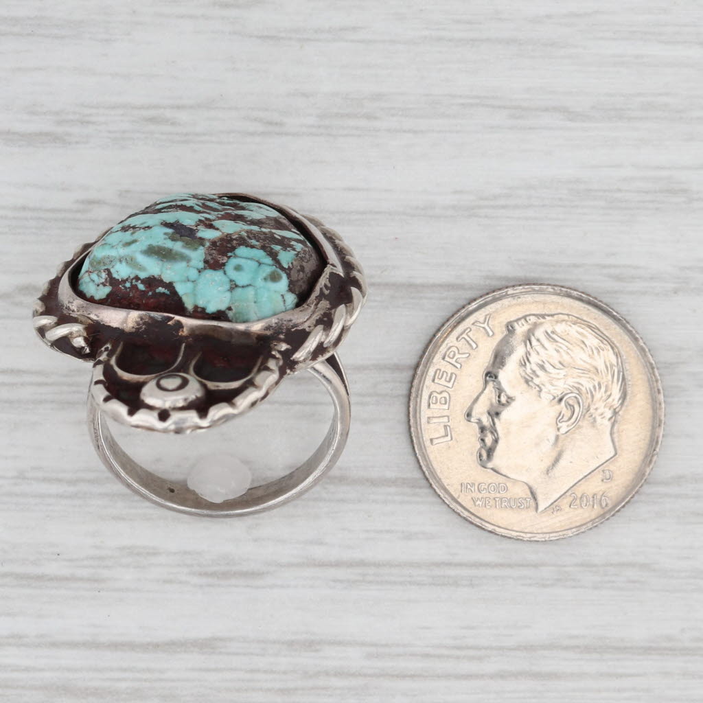 Vintage Native American Turquoise Ring Sterling Silver Statement Size 5.25