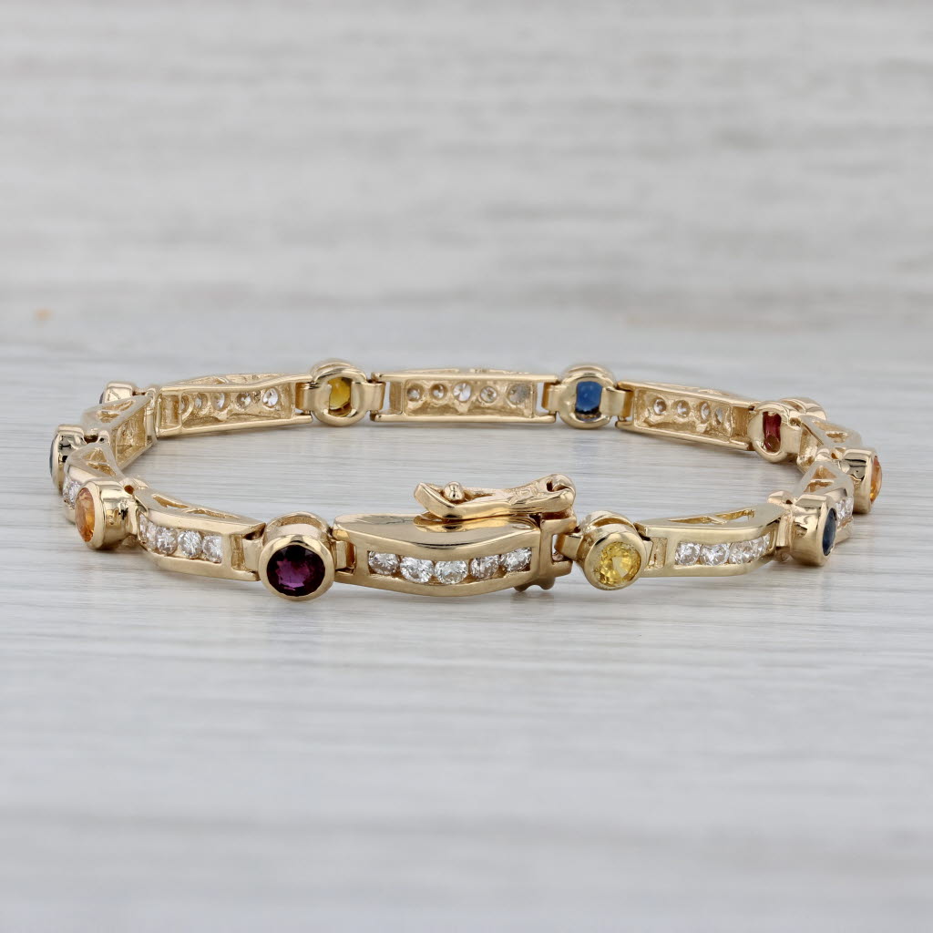 Gray 4ctw Gemstone Bracelet 14k Yellow Gold Diamond Ruby Sapphire 7.5"