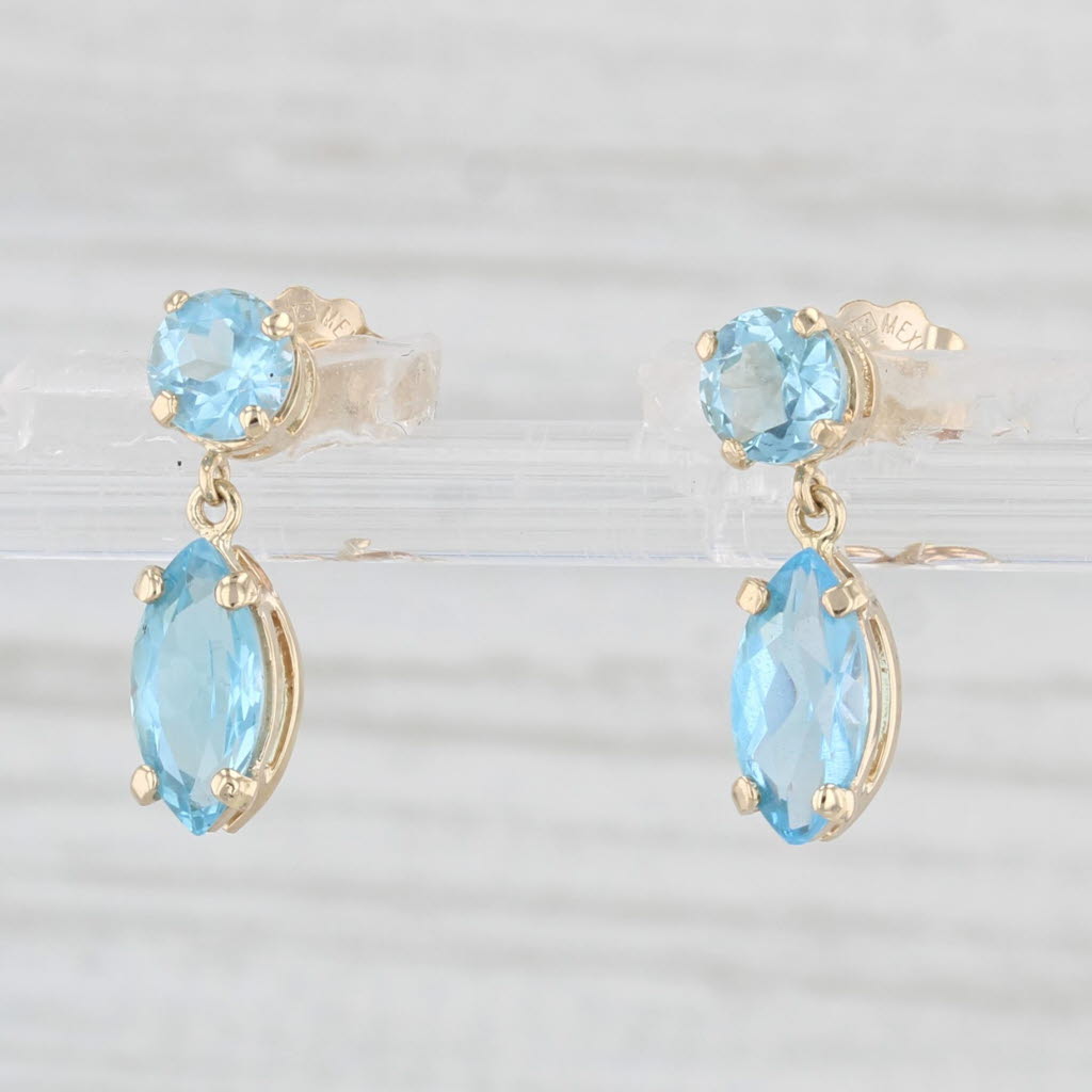 Light Gray 2ctw Blue Topaz Drop Earrings 14k Yellow Gold