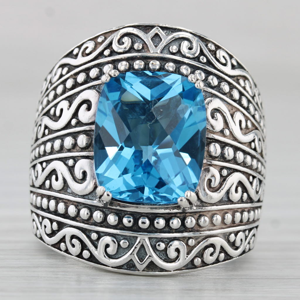 Light Gray Effy 7ct Cushion Blue Topaz Ring Sterling Silver Ornate Size 7.25