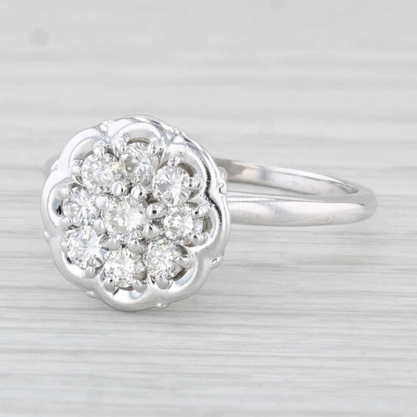 0.44ctw Diamond Cluster Ring 10k White Gold Vintage Engagement Size 7.5