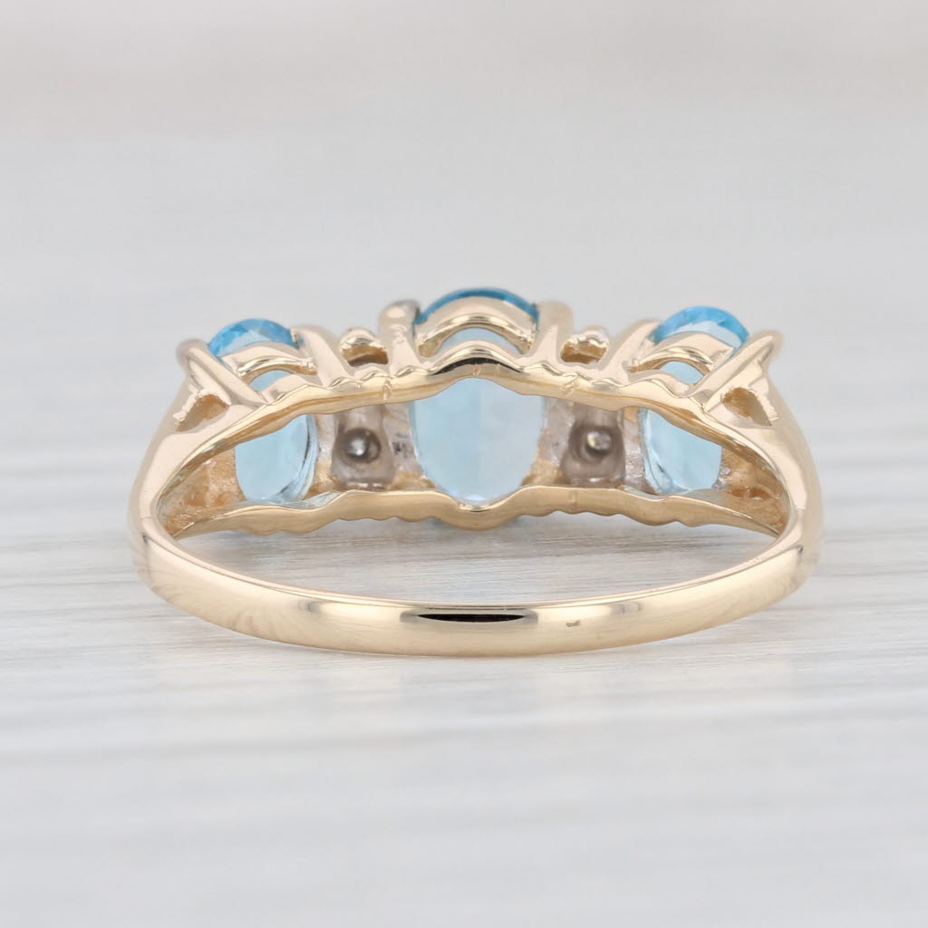 Light Gray 2.15ctw Blue Topaz 3-Stone Ring 14k White Gold Size 7.75 Diamond Accents