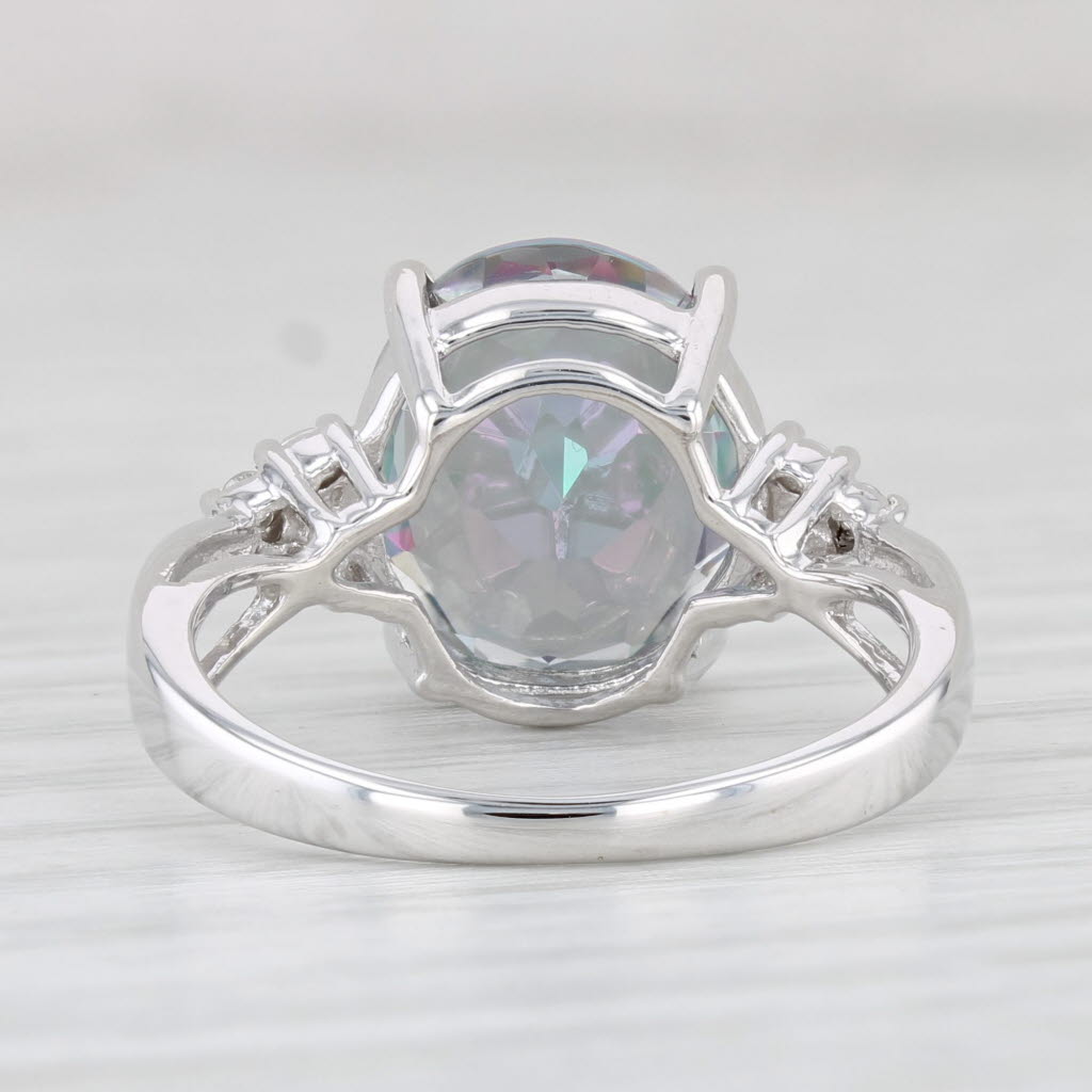 Light Gray 5.19ctw Oval Mystic Topaz Diamond Ring 10k White Gold Size 6.5