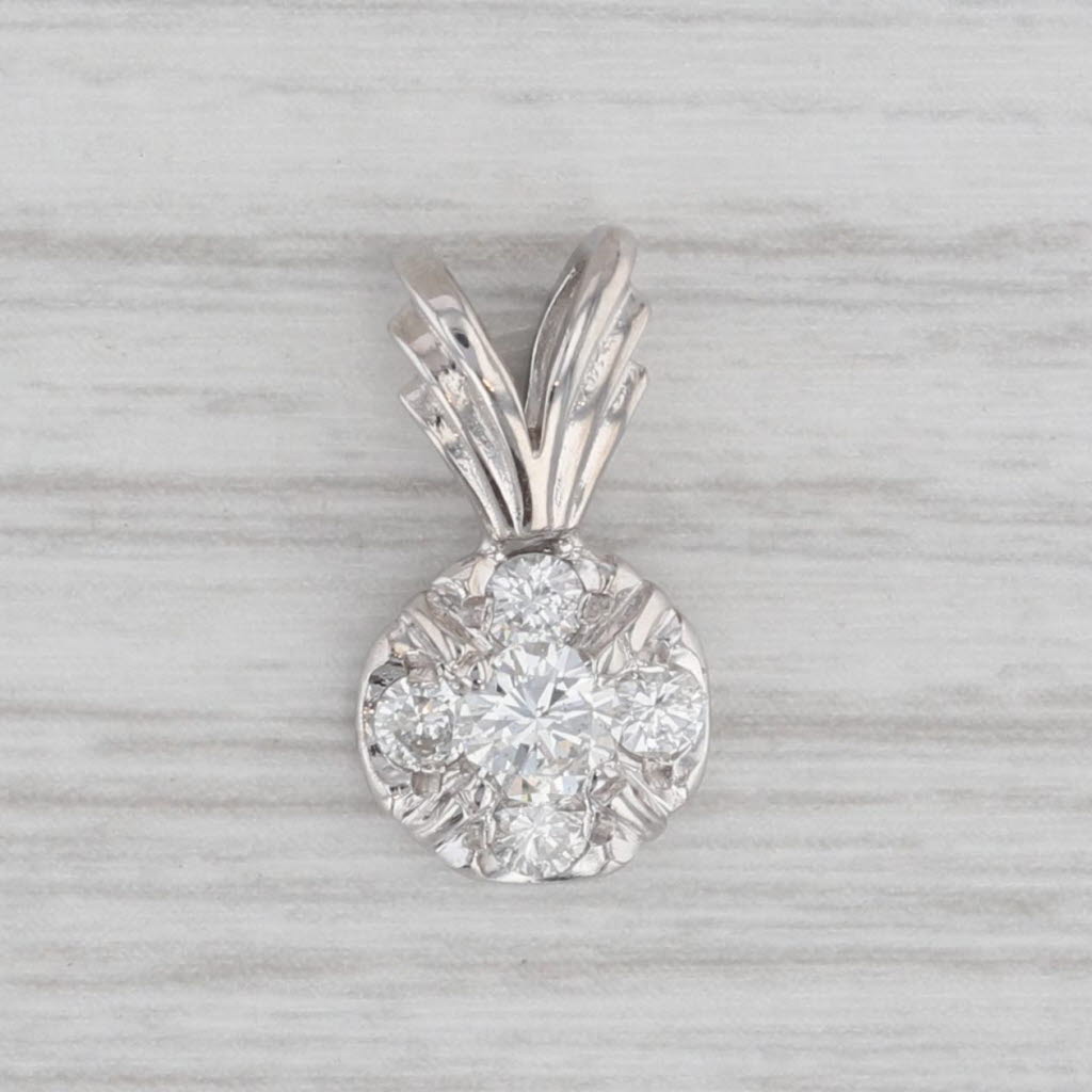 Gray 0.40ct Diamond Flower Pendant 14k White Gold Small Drop