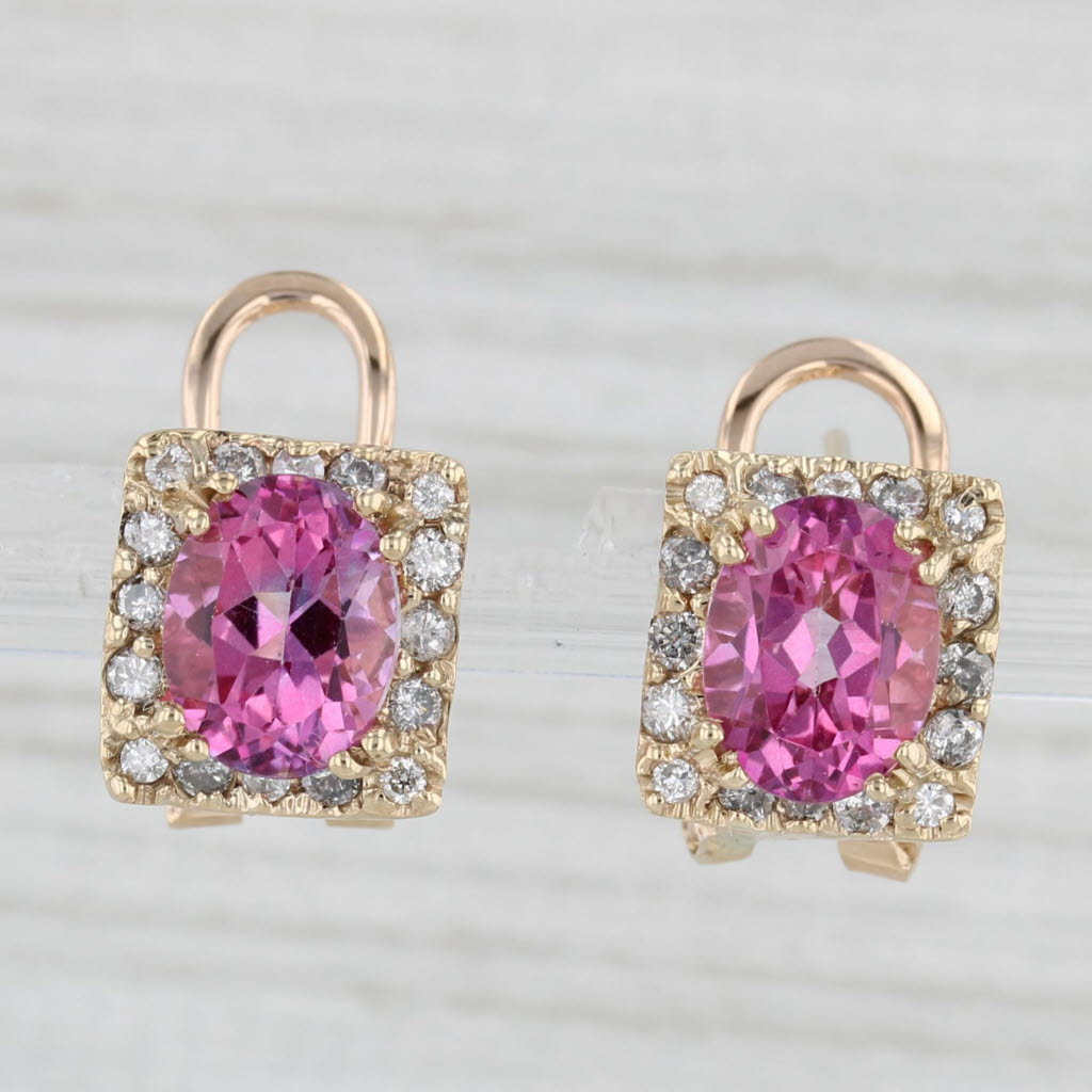 Light Gray 5.16ctw Pink Mystic Topaz Diamond Halo Solitaire Drop Earrings 14k Yellow Gold