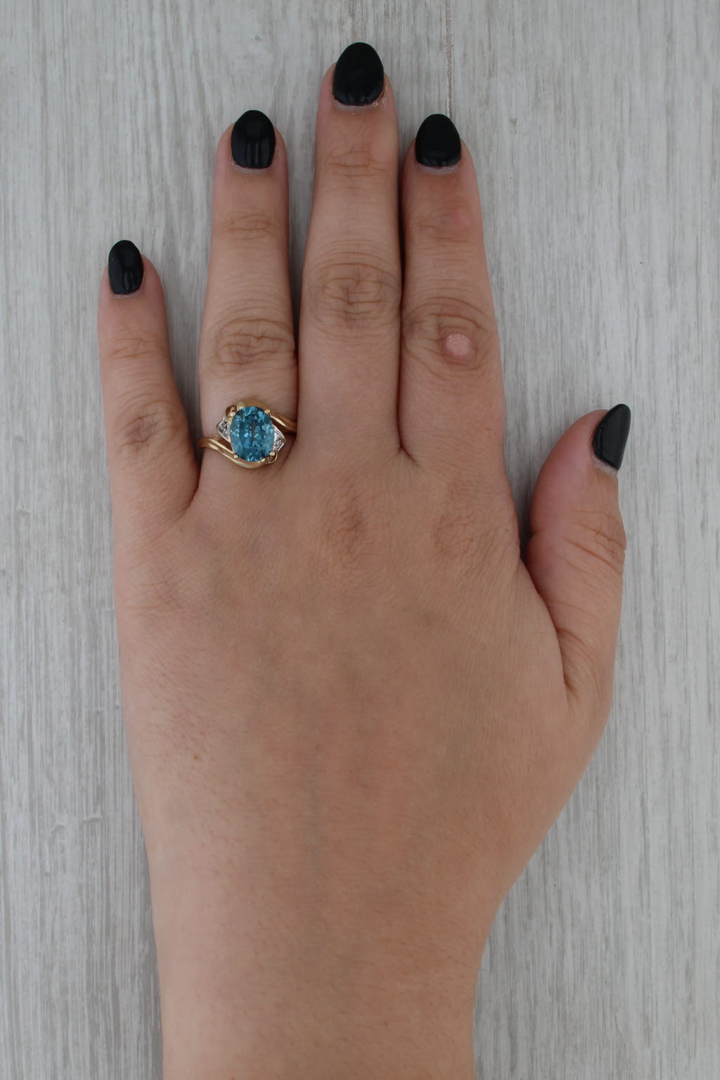 3.50ct Lab Created Teal Sapphire Diamond Ring 10k Yellow Gold Bypass Size 7.25