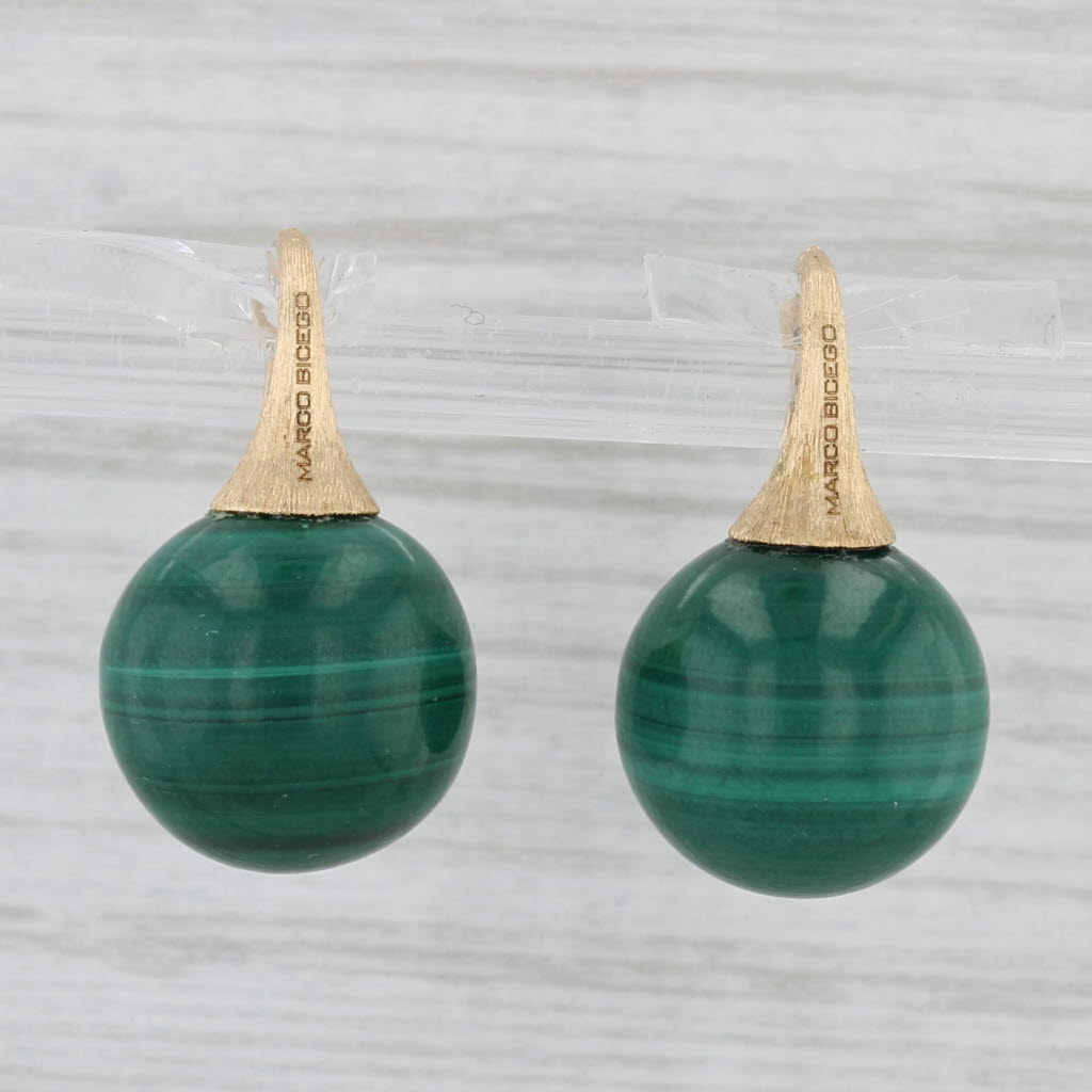 Light Gray Marco Bicego Africa Green Malachite Bead Drop Earrings 18k Gold Hook Posts