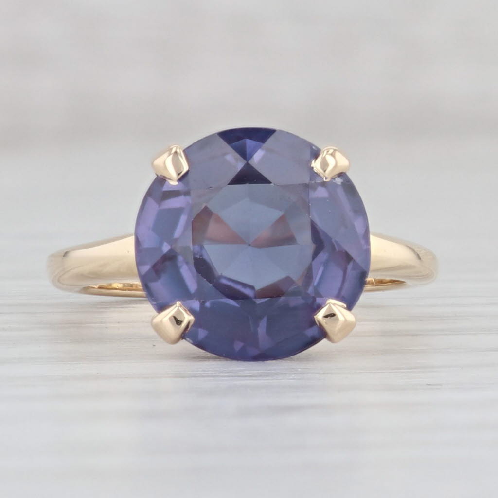 Light Gray 5.40ct Lab Created Color Change Sapphire Ring 14k Gold Size 6.5 Round Solitaire