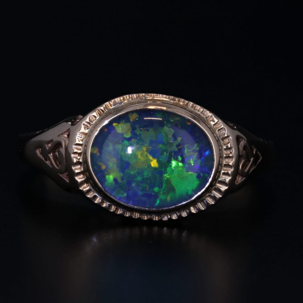 Black Vintage Church & Co Colorful Opal Triplet Solitaire Ring 14k Yellow Gold Size 8