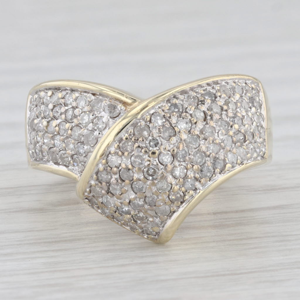 Light Gray 1ctw Pave Diamond Contoured V Ring 10k Yellow Gold Size 7.25-7.5