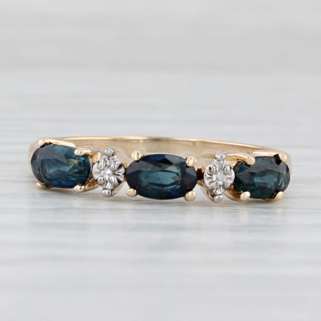 Light Gray 1ctw Blue Sapphire Diamond Ring 14k Yellow Gold Stackable Wedding Band Size 6.25