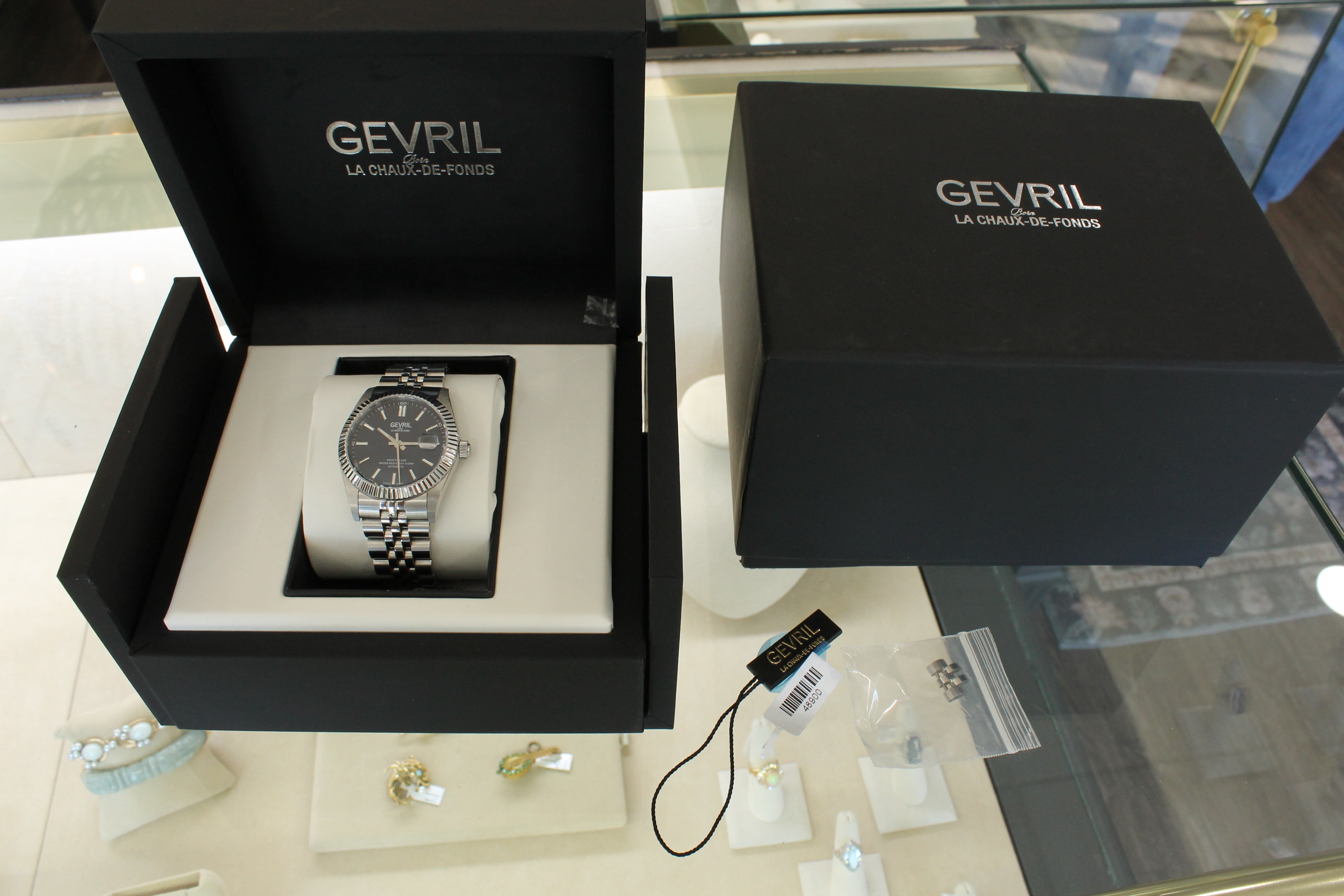 Gevril West Village Mens 40mm Steel Automatic Watch w/ Box Blue Dial 48900