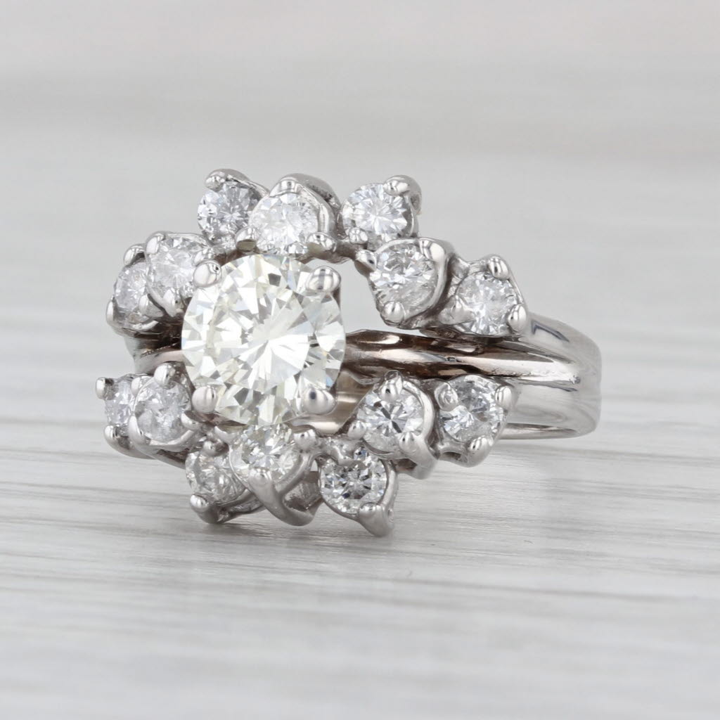 Vintage Diamond Cluster Ring 14k White Gold Size 5.25 Engagement Bridal