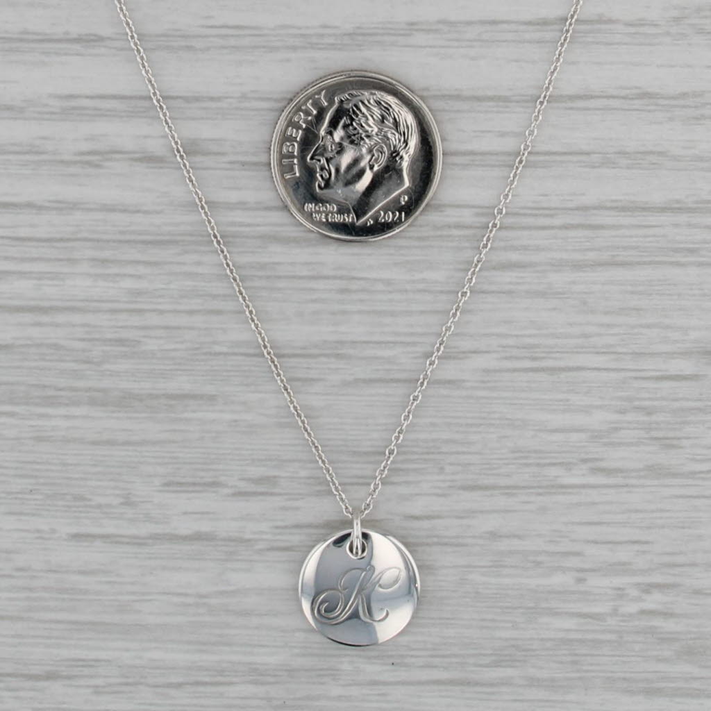 Tiffany Engraved Initial Letter K Disc Pendant Necklace Pouch Sterling Silver