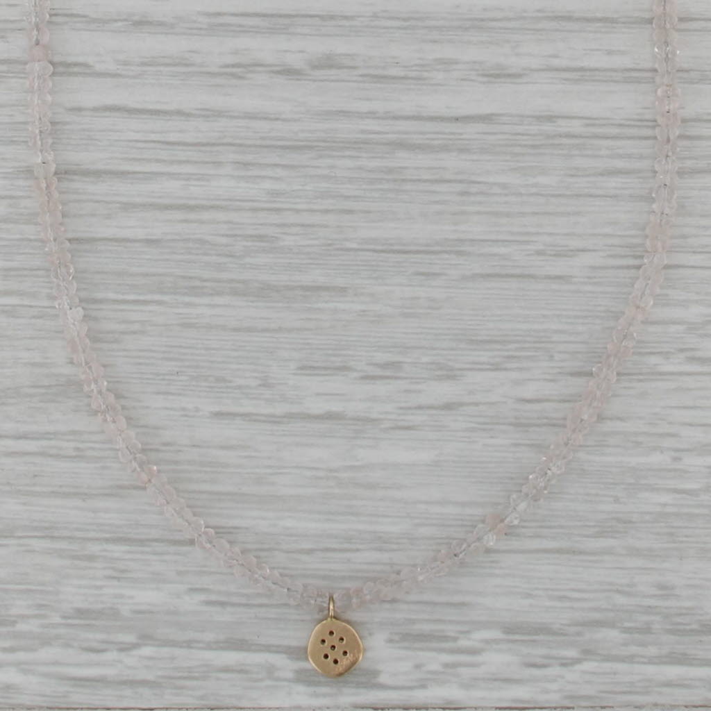 Pink Tourmaline Quartz Diamond Bead Necklace 14k Yellow Gold 17.75" Designer