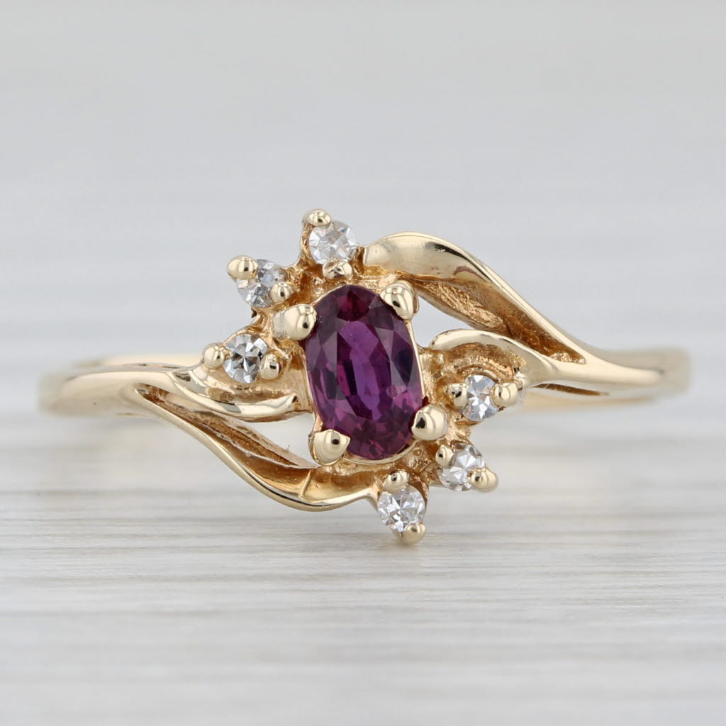 Light Gray 0.30tw Ruby Diamond Bypass Ring 14k Yellow Gold Size 5.25