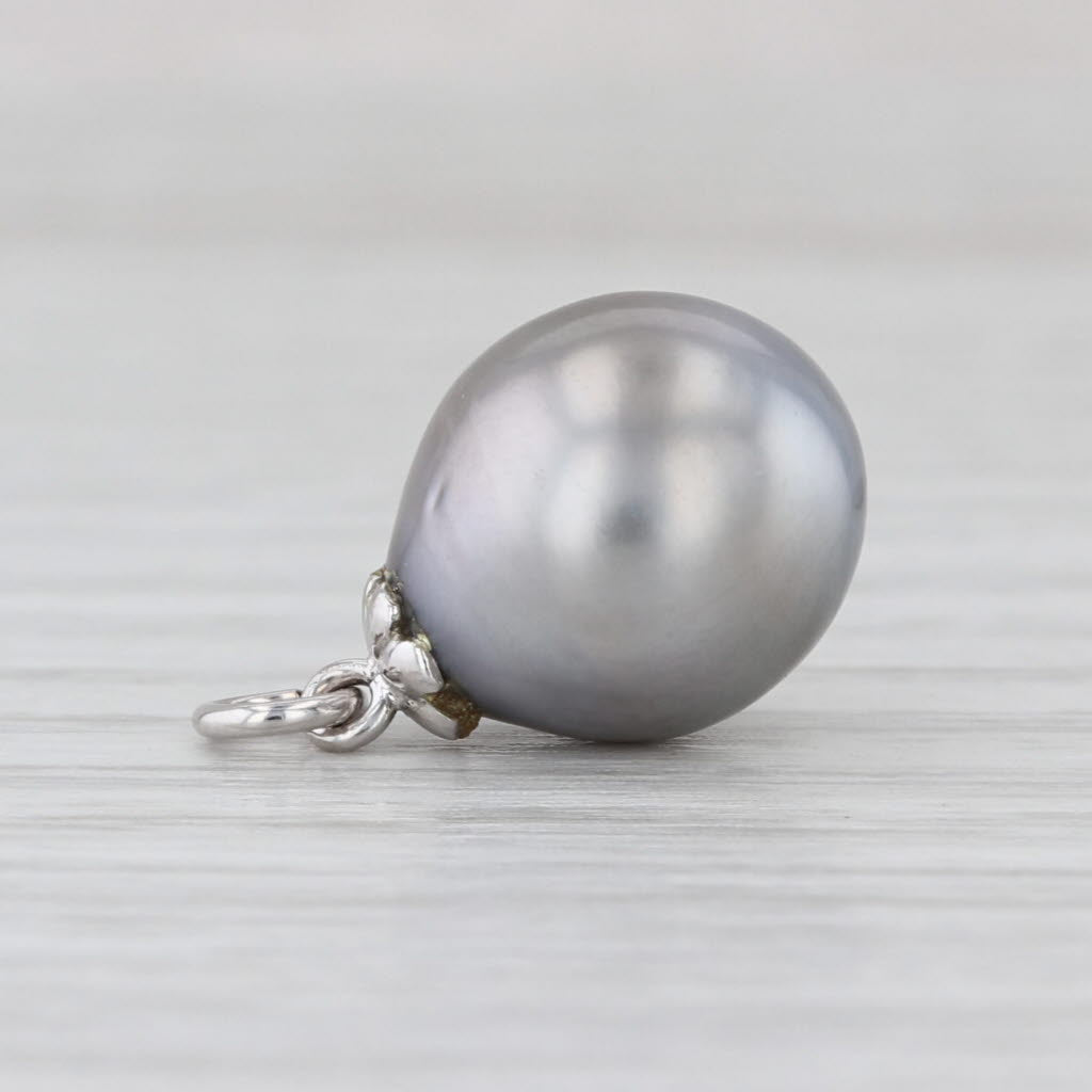 Gray Cultured Saltwater Pearl Teardrop Pendant Solitaire Charm 14k White Gold