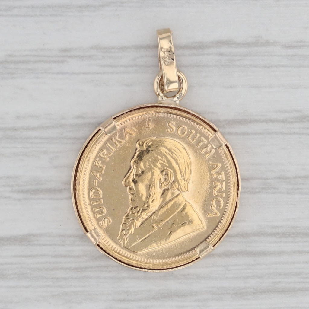 Gray 1980 1/10 oz South African Krugerrand Coin Pendant 14k 22k Yellow Gold