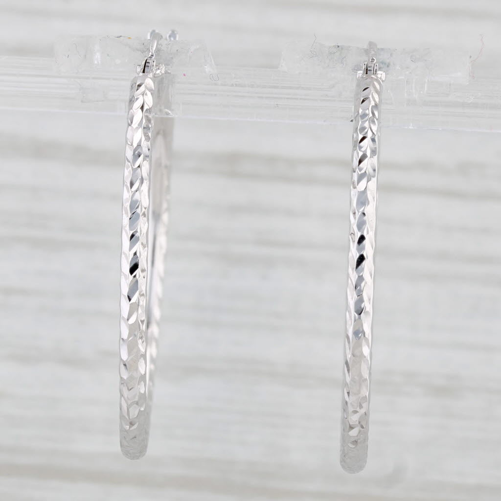 Light Gray New Textured 14k White Gold Snap Top Hoop Earrings