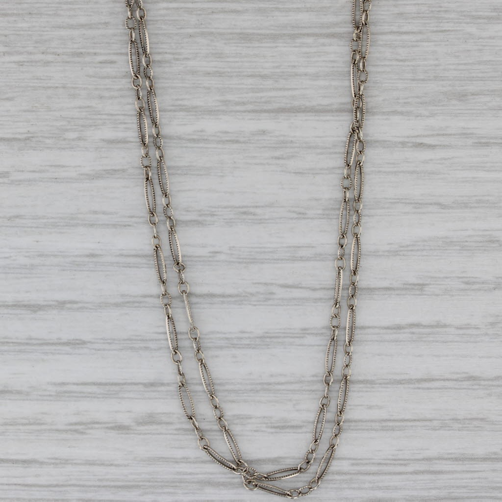 Gray Vintage Double Figaro Chain Necklace 14k White Gold 16.25" 1.9mm