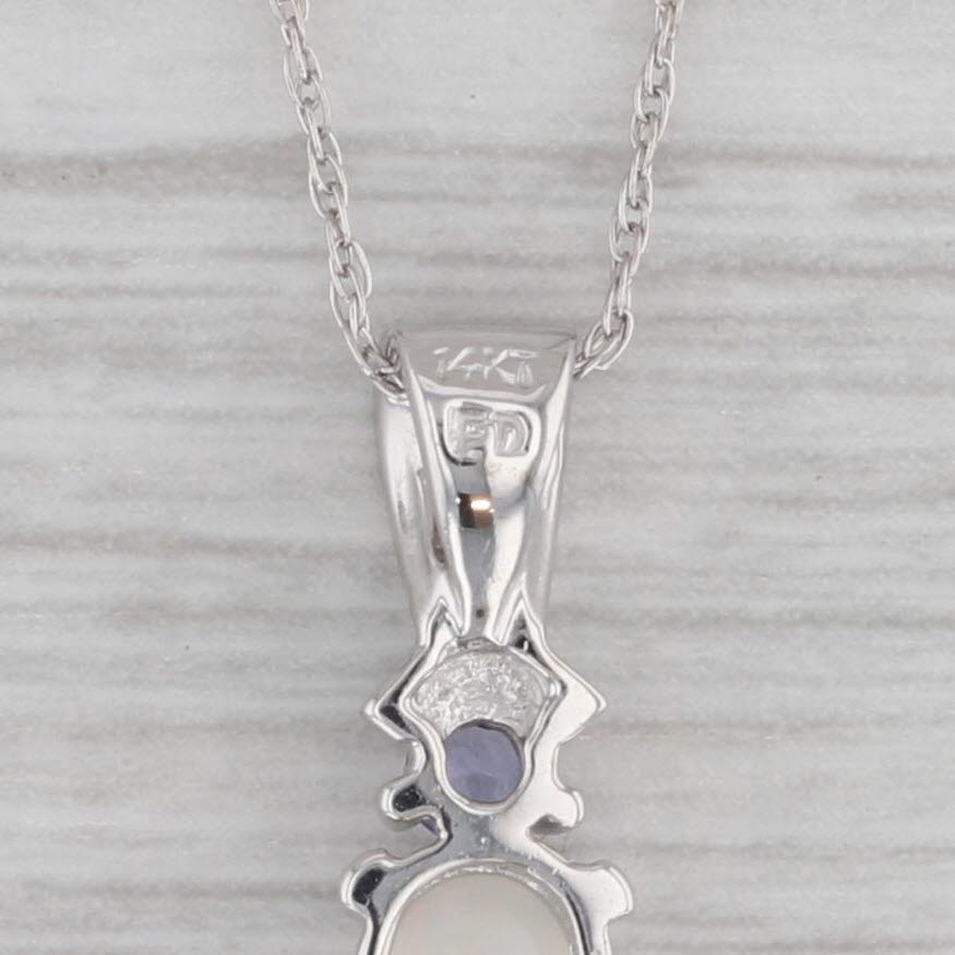 Gray Opal Tanzanite Pendant Necklace 14k White Gold 19.5" Rope Chain