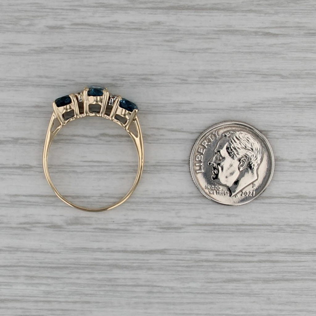 3.02ctw 3-Stone Blue Topaz Diamond Ring 14k Yellow Gold Size 9.25