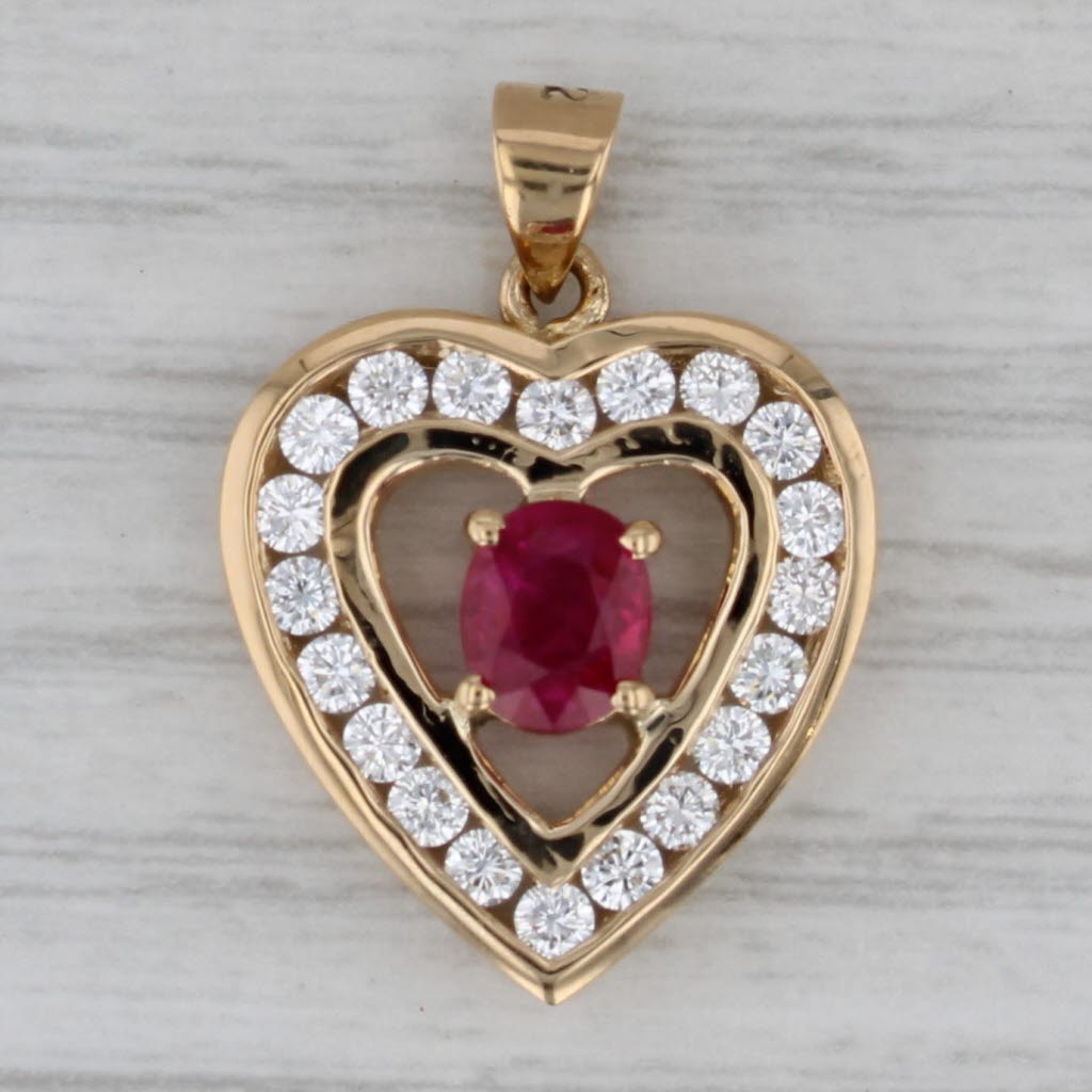 Gray 1.44ctw Lab Created Ruby Diamond Open Heart Pendant 18k Yellow Gold