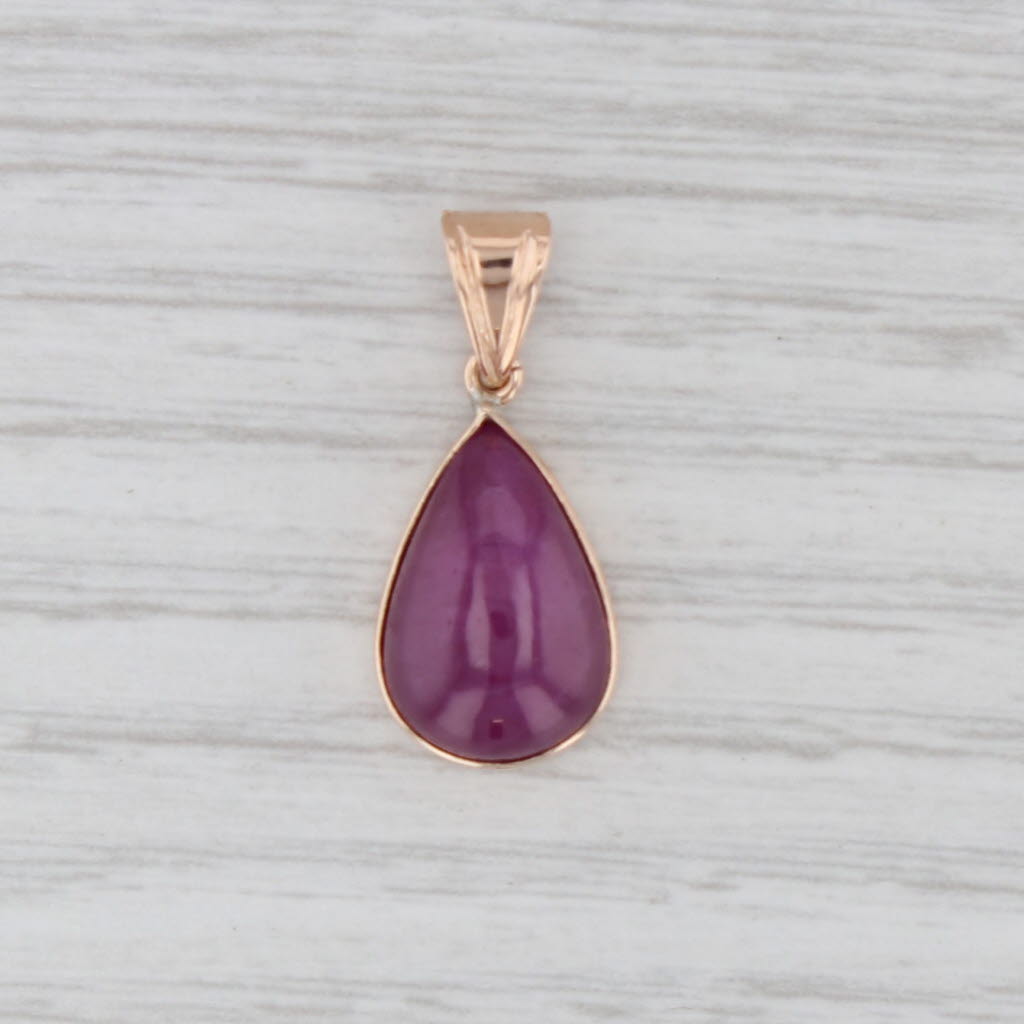 Light Gray Ruby Cabochon Teardrop Pendant 12k Rose Gold Vintage