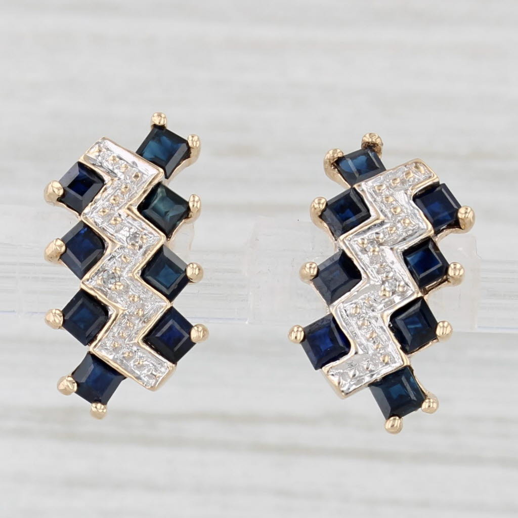 Light Gray 1.20ctw Blue Sapphire Diamond Drop Earrings 10k Yellow Gold