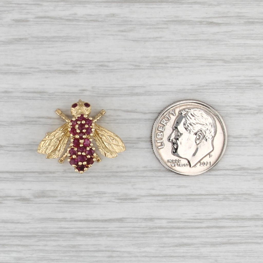 0.58ctw Ruby Bee Pin 18k Yellow Gold Signed HB Small Insect Bug Jewelry