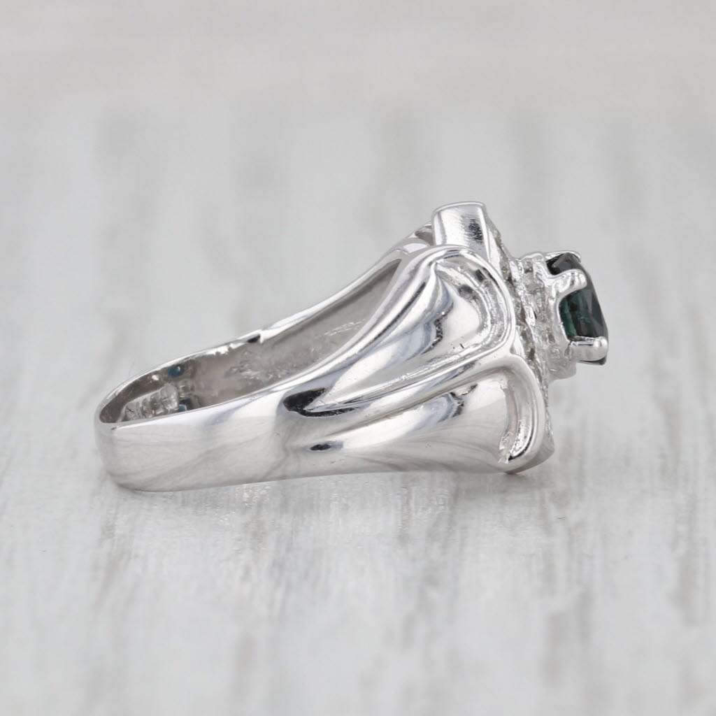 0.82ctw Blue Sapphire Diamond Halo Ring 18k White Gold Size 3.5 Engagement