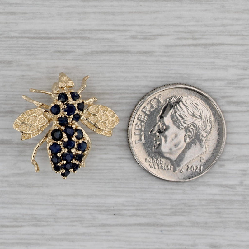 Gray 0.65ctw Blue Sapphire Bee Pin 14k Yellow Gold Insect Brooch